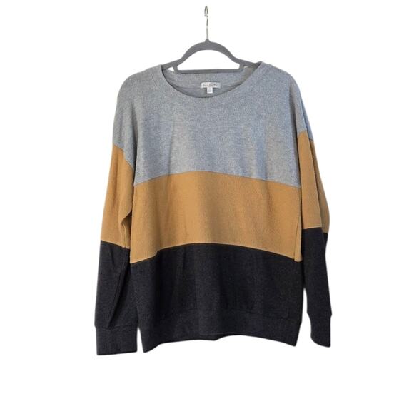 Nine Britton Mustard Yellow Colorblock Super Soft Fleece Sweater, Women's Medium - Picture 1 of 10